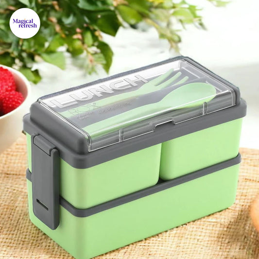 Bento Lunch Box 1400 ML | Double Stackable Bento Box Container Meal Prep Container With Cutlery