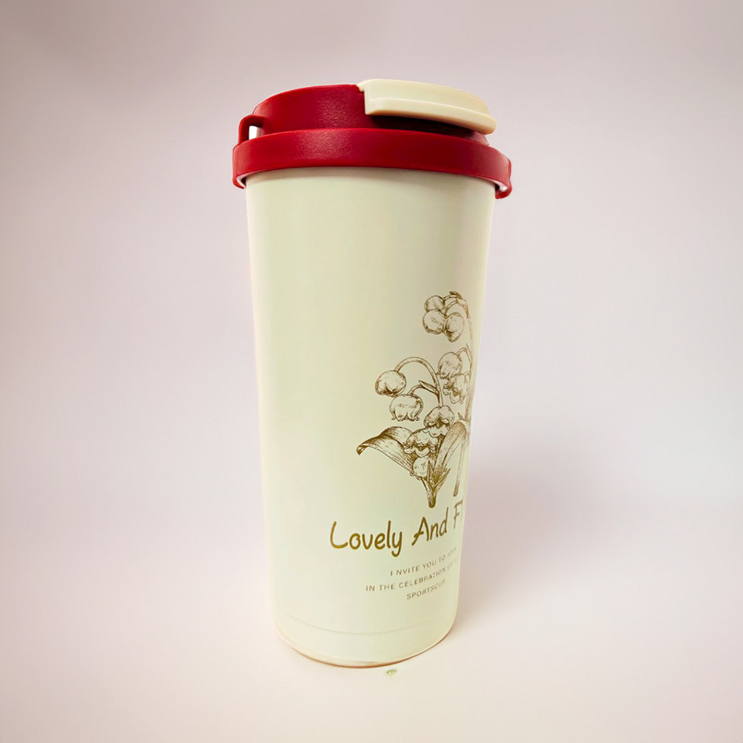 Premium Quality | Flower Print Double Wall Insulated Coffee Mug | Thermal Sipper with Straw | 500ml