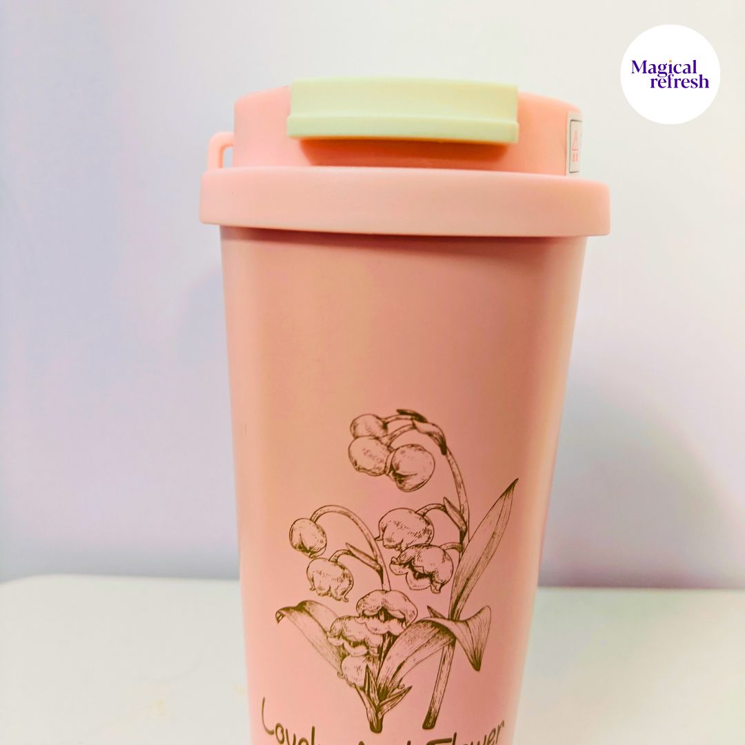 Premium Quality | Flower Print Double Wall Insulated Coffee Mug | Thermal Sipper with Straw | 500ml