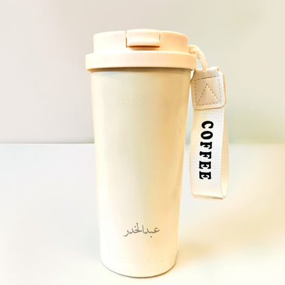 Premium Quality | Flower Print Double Wall Insulated Coffee Mug | Thermal Sipper with Straw | 500ml