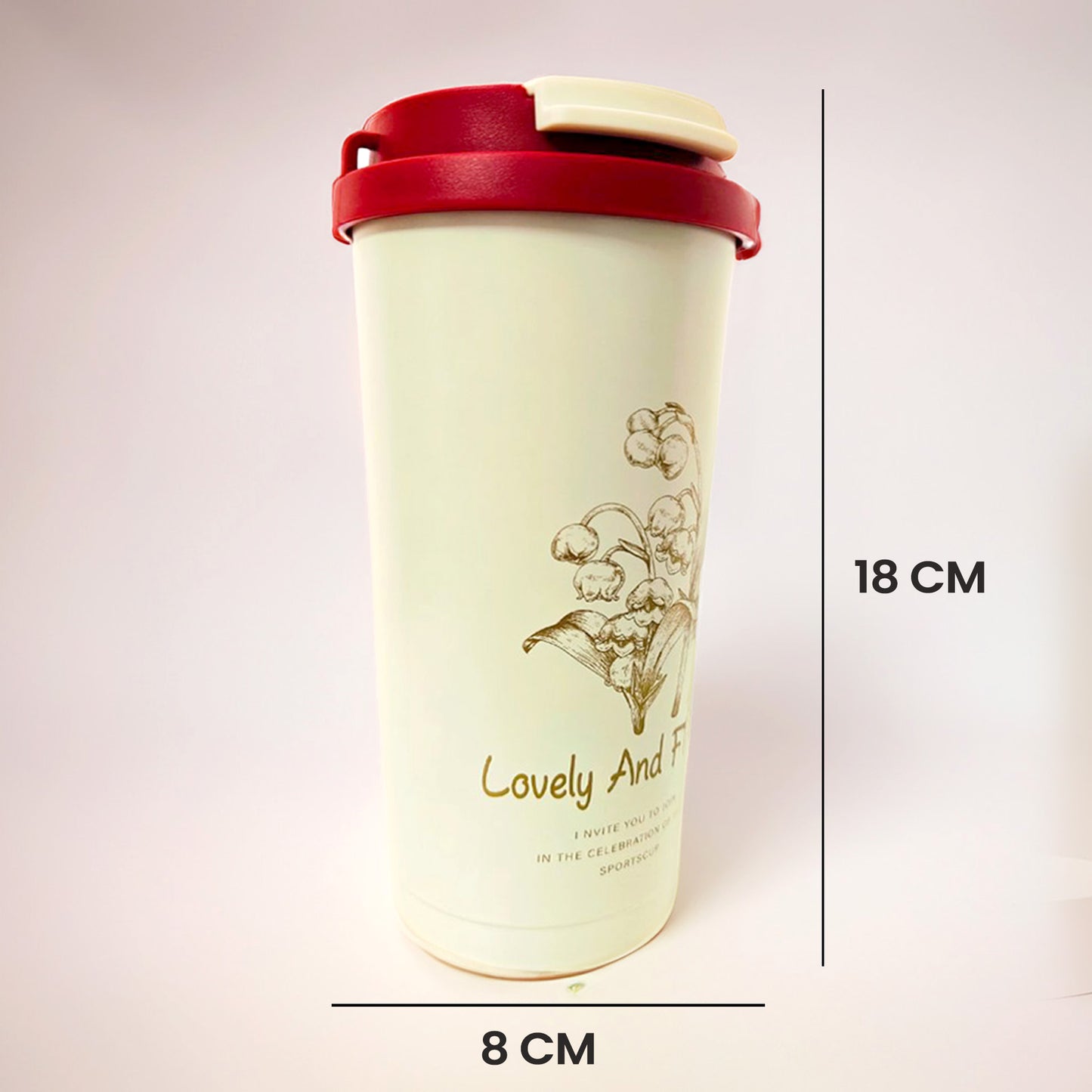 Premium Quality | Flower Print Double Wall Insulated Coffee Mug | Thermal Sipper with Straw | 500ml