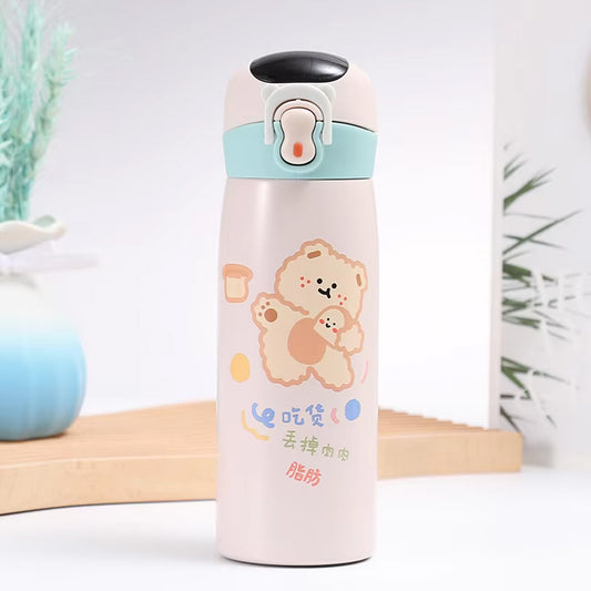 High Grade Steel Water Bottle for Kids, Cute Cartoon Water Bottle 450ML with Temperature Display, Insulated Water Bottle, Leak Proof